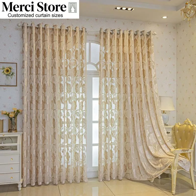 American Pastoral Jacquard Flowers European Hollow Fashion Custom Size Luxury Sheer Curtains for Living Dining Room Bedroom