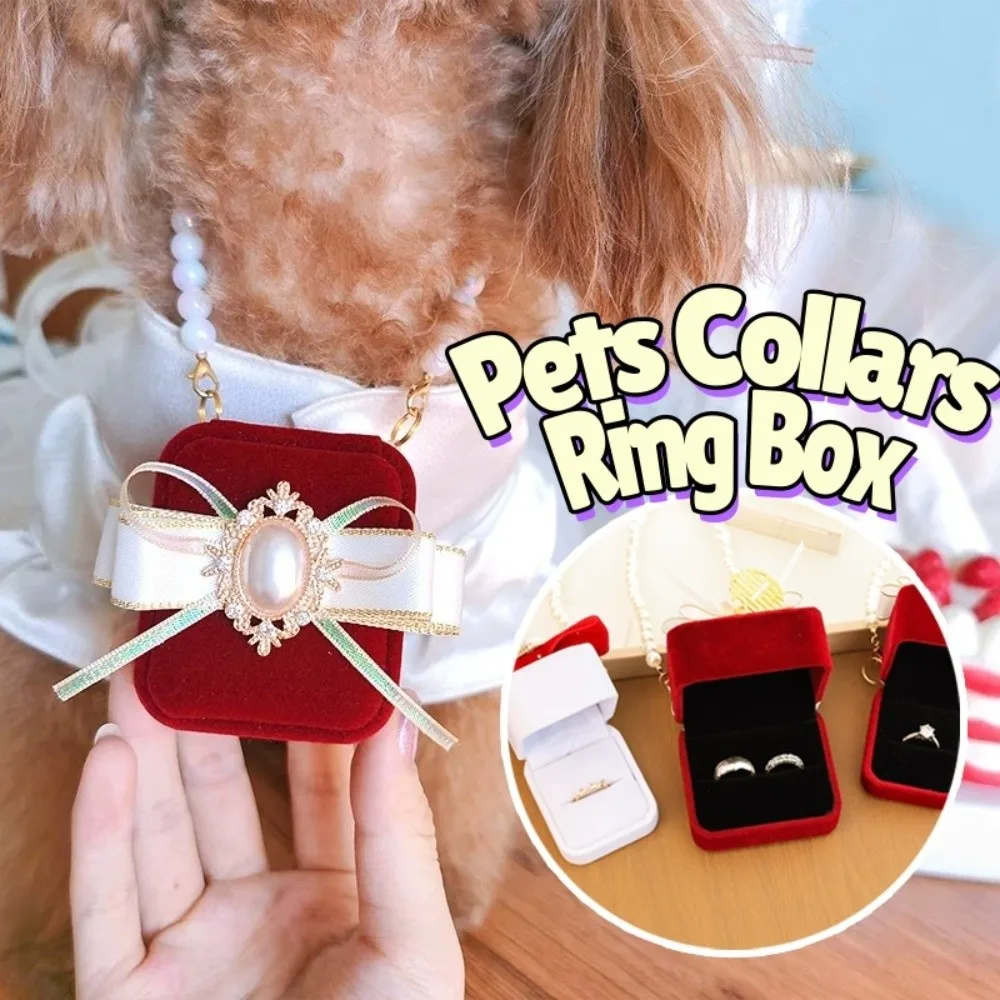 

Креативная жемчужная коробка для колец для свадебных пар с бантом, флокированные ошейники для домашних животных, коробка для колец в форме сердца, шкатулка для драгоценностей с защитой от столкновений, годовщина свадьбы