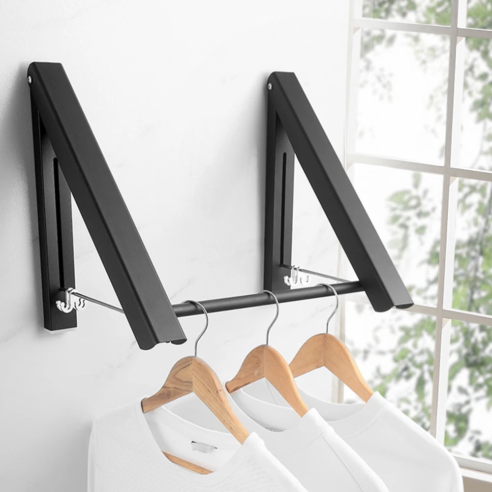 

Wall-mounted A Pair Clothes Hanger Organizer Invisible Clothes Rail Drying Rack Folding Hanger Drying Rack