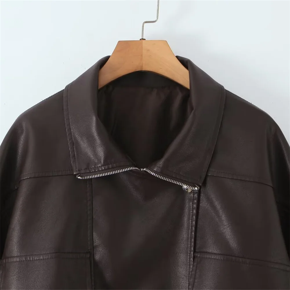 Herbst neue frauen kleidung lässig temperament lose kragen lange ärmeln einfarbig reißverschluss PU leder jacke jacke jacke