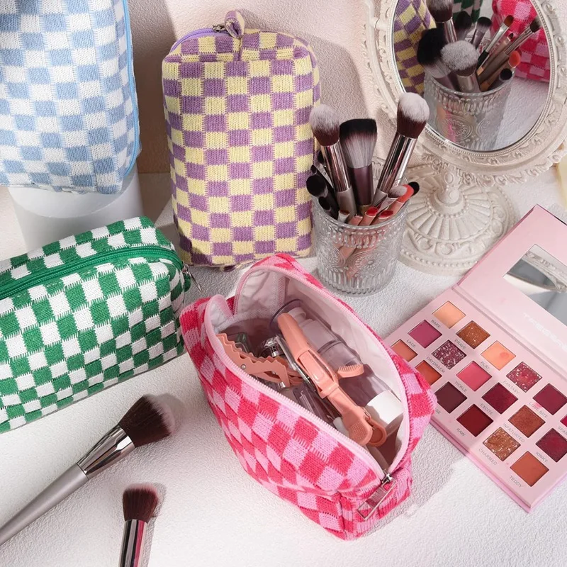 6 Pcs Checkered Makeup Bag Bulk Makeup Pouch Personalize Travel Toiletry Bag Organizer Cute Makeup Brushes