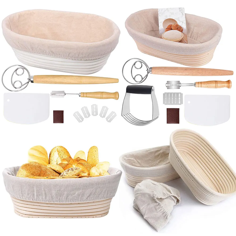 Baking Tools Full Set Dough Fermentation Bread Proofing Basket with Linen Insert Professional Home Baker Sourdough Rattan Basket