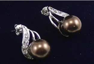 

Elegant crystal black brown shell pearl coral KGP earring