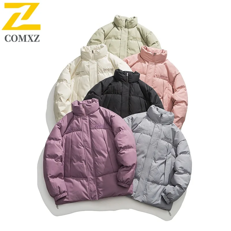 COMXZ 2025 Heavy Duty Embroidered Workwear Cotton Jacket Men Winter Thick Warm Stand Collar Coat Streetwear Casual Padded coat
