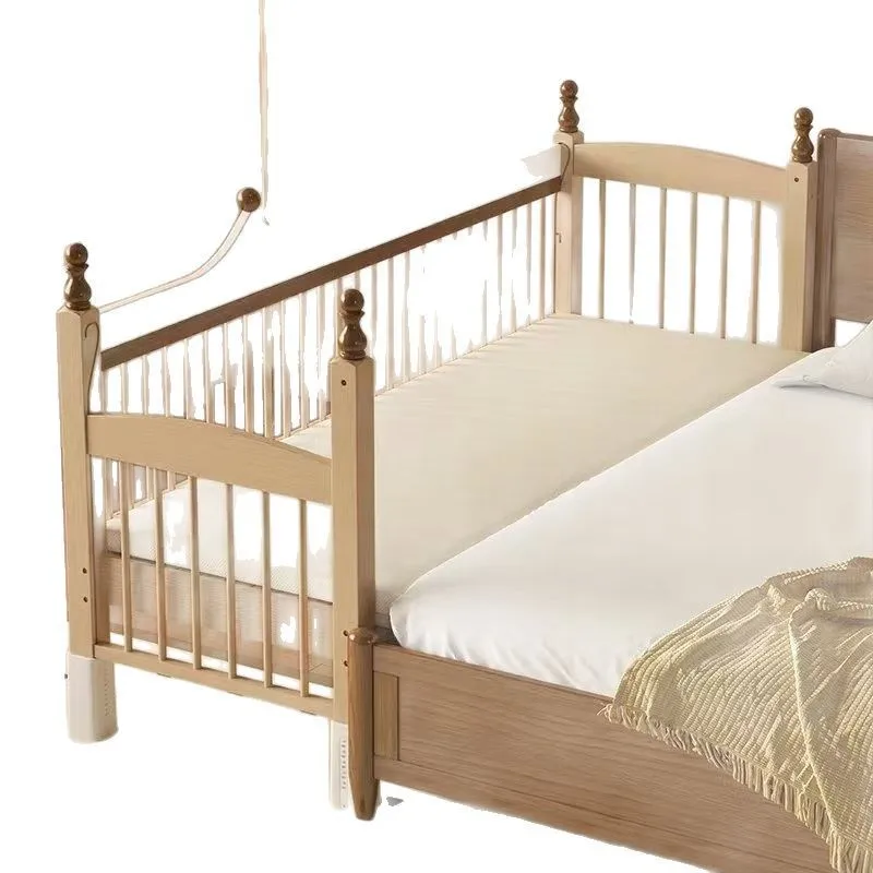 Beech splicing bed, adjustable height, solid wood widening, adults can sleep