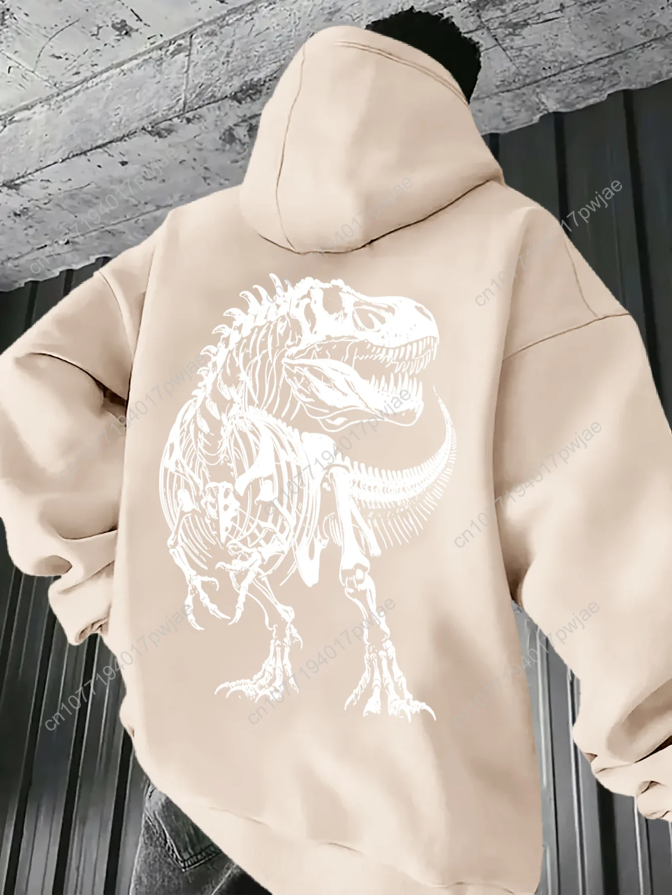 Felpa con cappuccio da uomo con stampa sul retro di dinosauro rosa - Pullover grafico Neon T-Rex, Comfort casual per tutte le stagioni, Lavabile in lavatrice, Dra