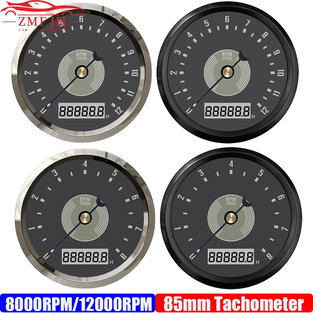 

8000RPM,12000RPM 85mm Tachometer Red/Yellow Backlight Retro Styling Pointer Tachometer for Auto Car Boat Yacht Waterproof Custom