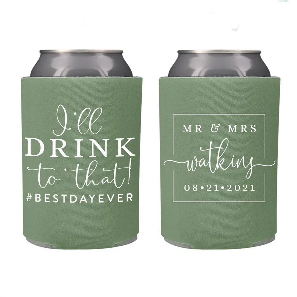 

Wedding Can Cooler #152R - I'll Drink to That - Custom - Wedding Favors, Beverage Insulators, Beer Hugger, Wedding Favor, Beer H