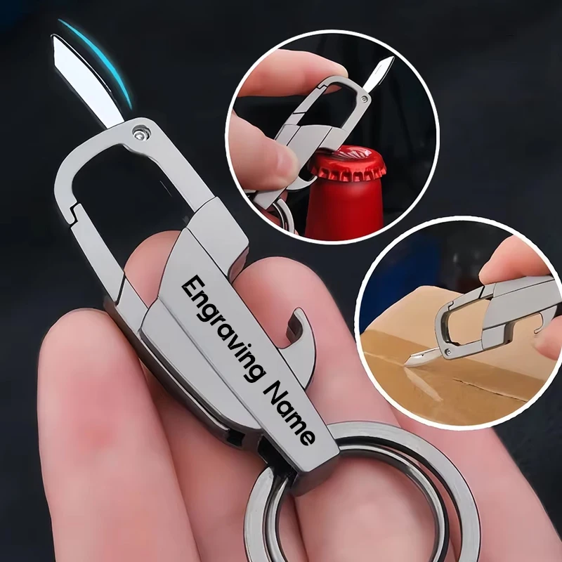 Free Engraving Name Zinc Alloy Multifunctional Men's Key Holder Stylish Car Key Ring Anti-Lost for Business Motorcycle Keychain