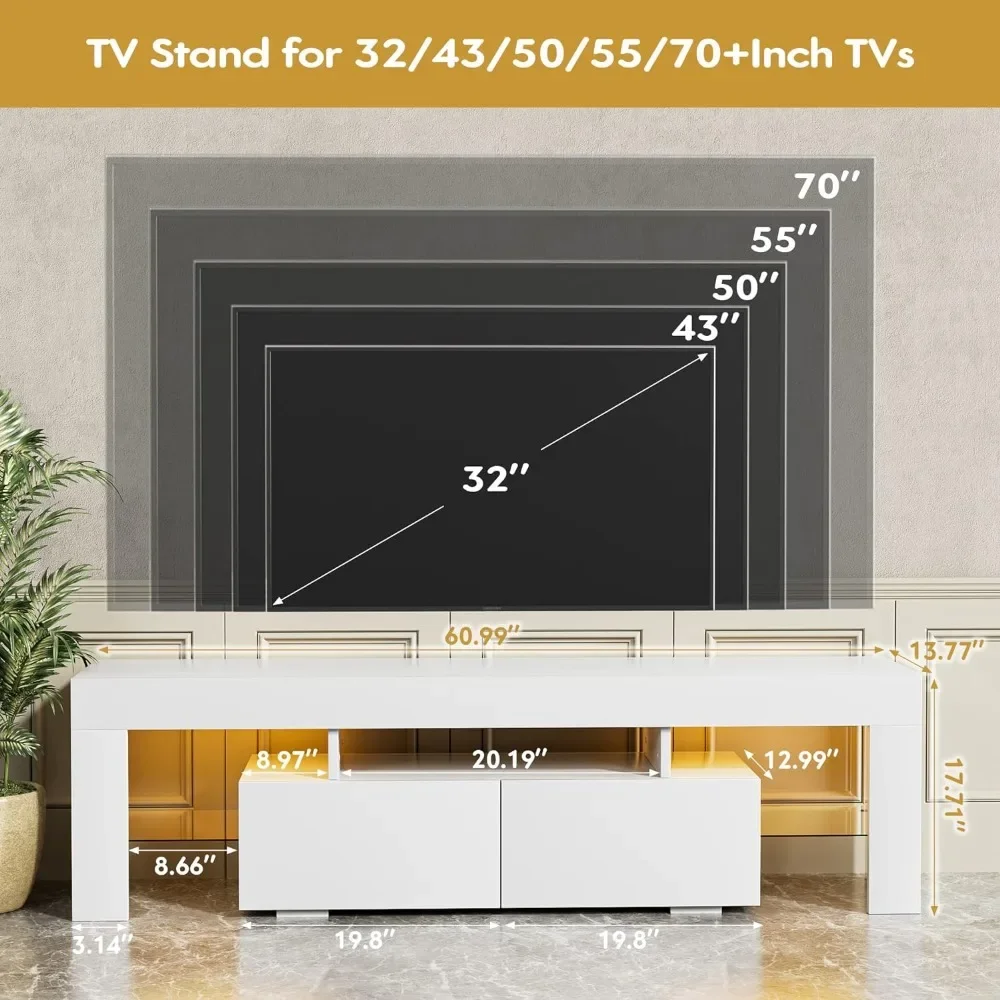 JUMMICO TV Stand with LED Lights, Modern Entertainment Center Media and Open Shelf Console Table Storage Desk Up To 70 Inch TV image 3