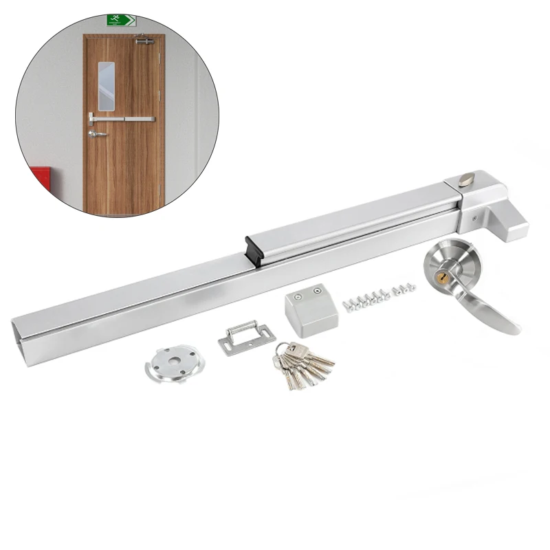 

Door Push Bar Panic Exit Device With Exterior Handle Lever Commercial Emergency Exit Bar Panic Exit Device With Knob 70-104cm