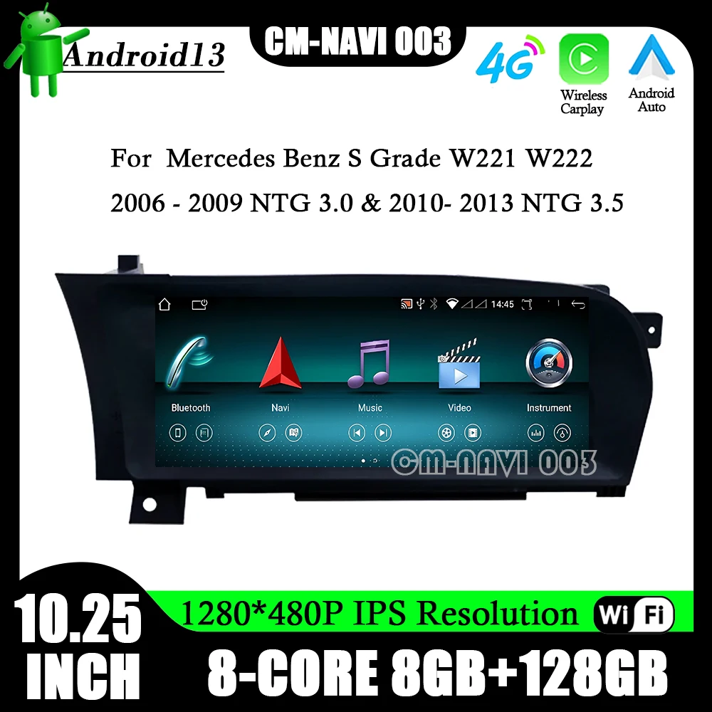 

Android 13 For Mercedes Benz S Grade W221 W222 2006 - 2009 NTG 3.0 & 2010- 2013 NTG 3.5 Car Radio Carplay Navigation GPS 10.25"