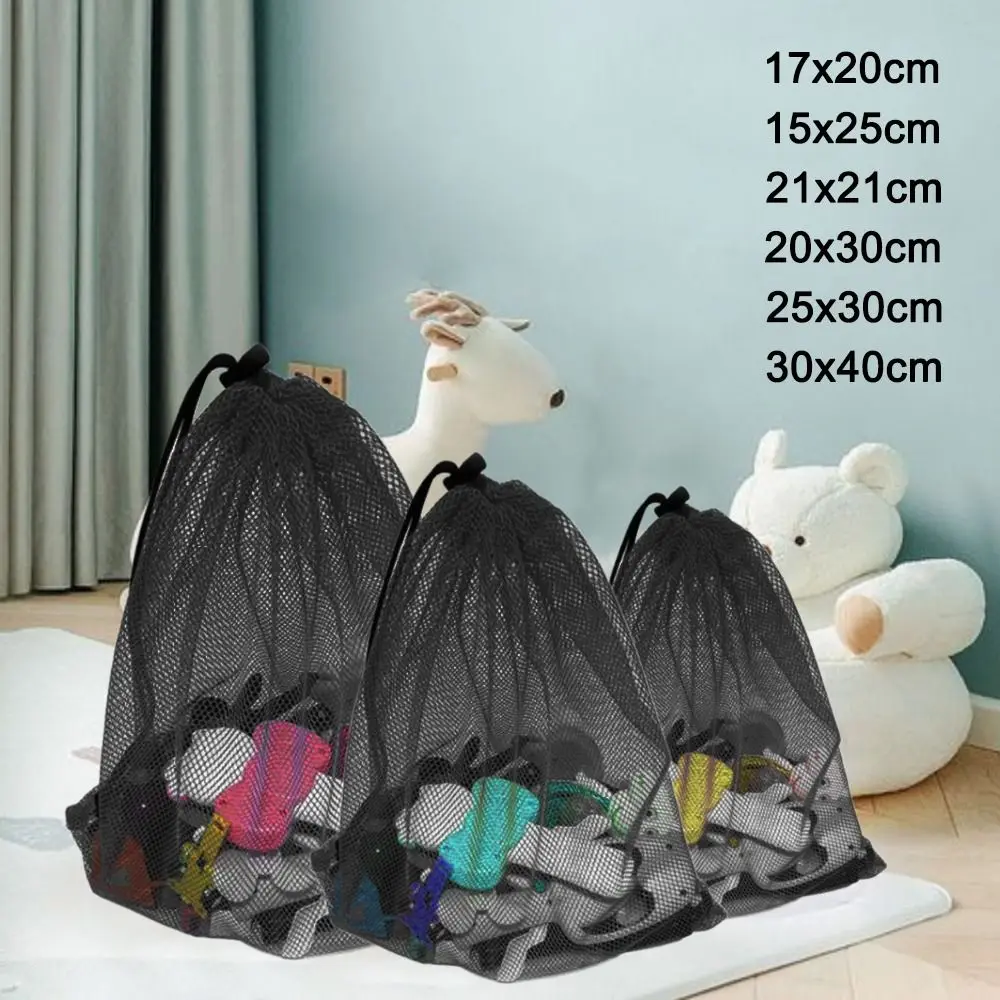 Durable Black Nylon Mesh Drawstring Storage Pouch Bag Multi Purpose Home Travel Outdoor Activity Pouch Laundry Bag