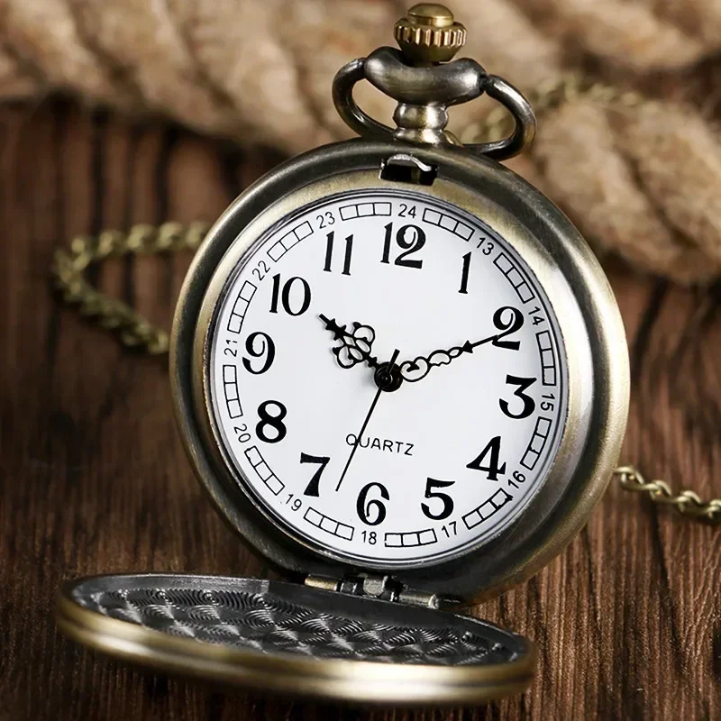 Retro Carved Wolf Dog Pattern Men Women Analog Quartz Pocket Watch Arabic Number Display Clock with Necklace Chain Gift