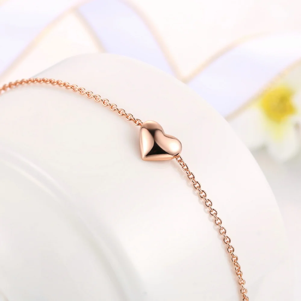 Small Heart Simple OL Style Smooth Rose Gold Color Bracelet Jewelry Wedding Party Love Gift Top Quality ZYH199