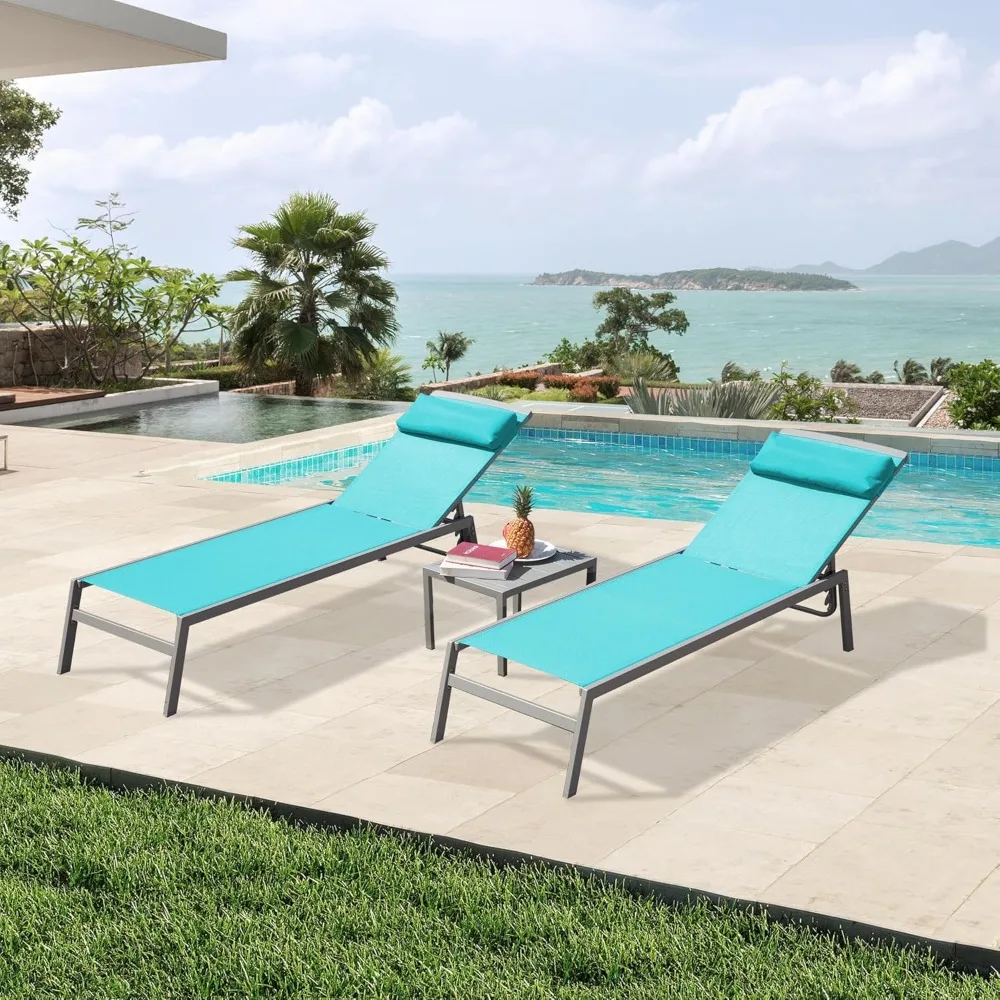

Domi Patio Chaise Lounge Set, Aluminum Pool Lounge Chairs with 5 Adjustable Position, Breathable Textilene Fabric, Sunbathing Po