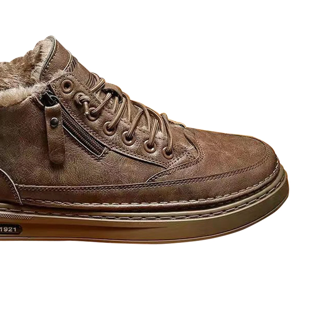 

PU Leather Platform Boots Waterproof Short Snow Boots Lightweight Boots Comfortable Mens Thickened for Outdoor Travel