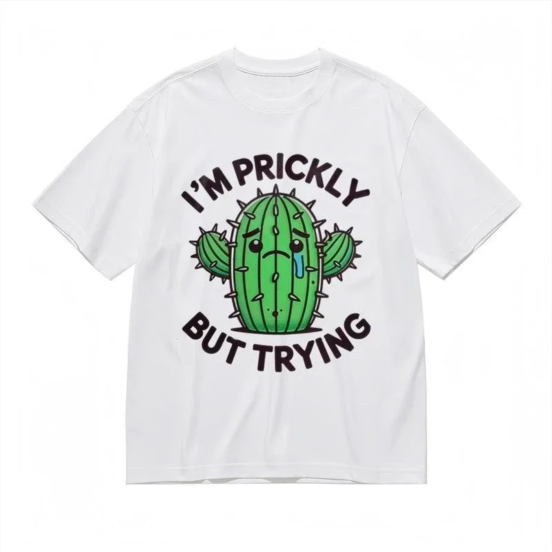 

Distressed Cactus Graphic Printing Summer Luxury Brand Cotton Men's and Women's T-Shirts Short Sleeves Street Fashion Trend