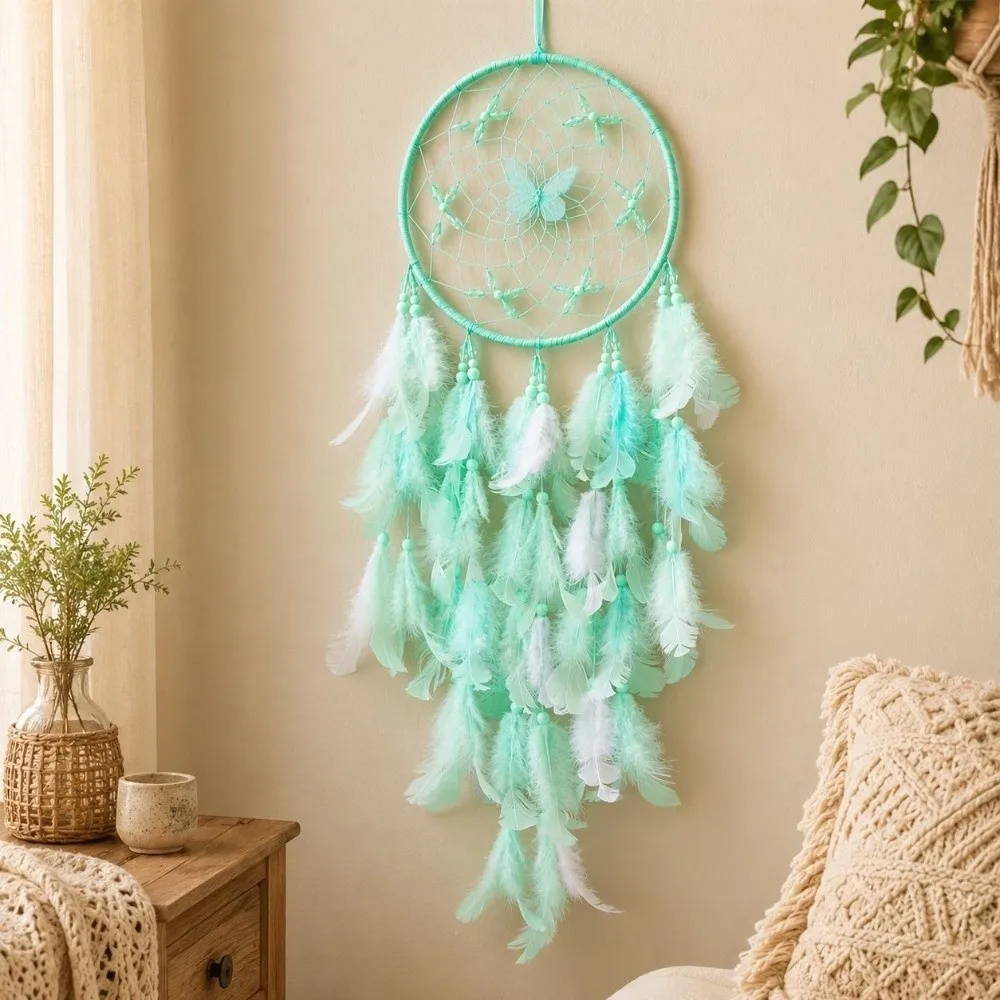 Handmade Butterfly Dream Catcher Wall Hanging Oranments Creative Gifts Butterfly Wind Chime Home Decoration Room Hanging Decor