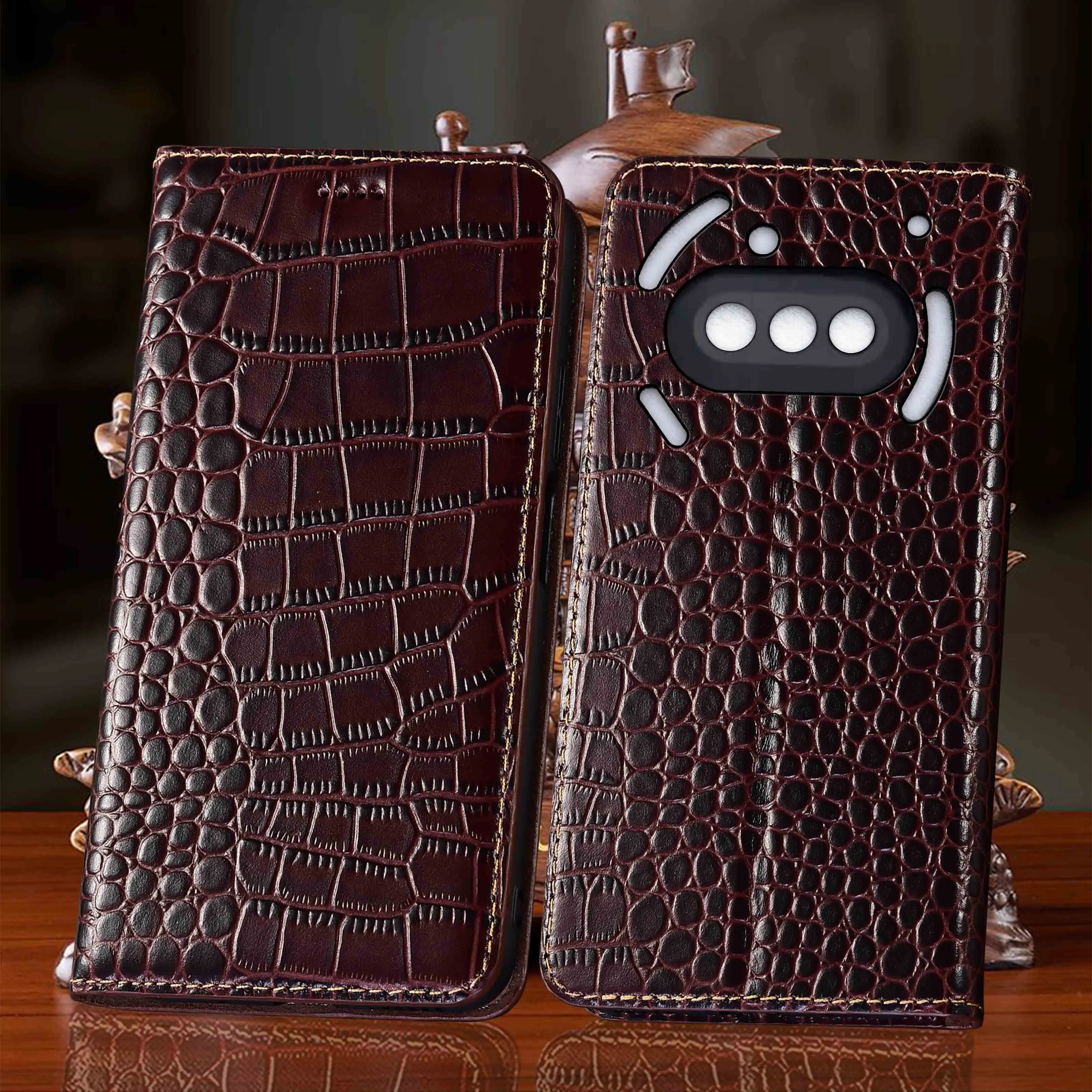 For Nothing CMF Phone 1 2 2A 3 3A 4A Pro Plus Crocodile Pattern Of Genuine Leather Wallet Flip Phone Cover Case Cowhide Non-Slip