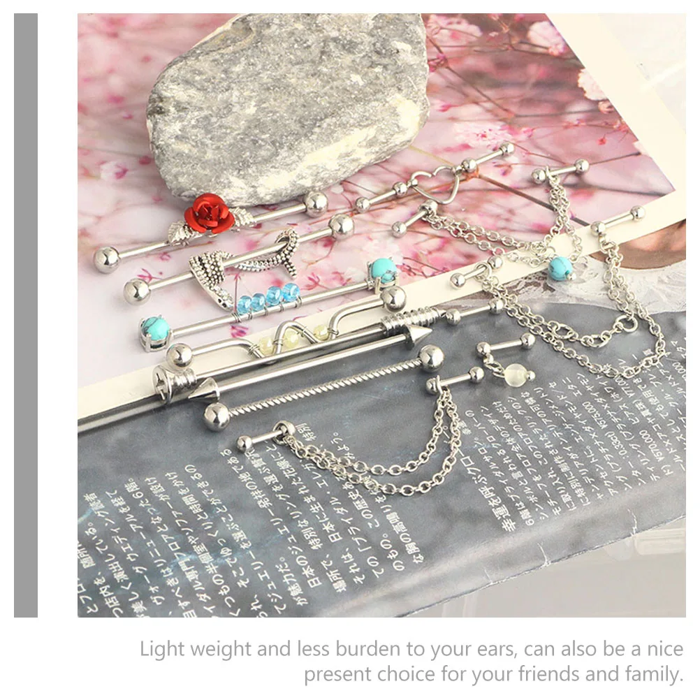 

13 Pcs Industrial Piercing Jewelry Chain Barbell Earrings for Cartilage Helix Hoop Girl Miss