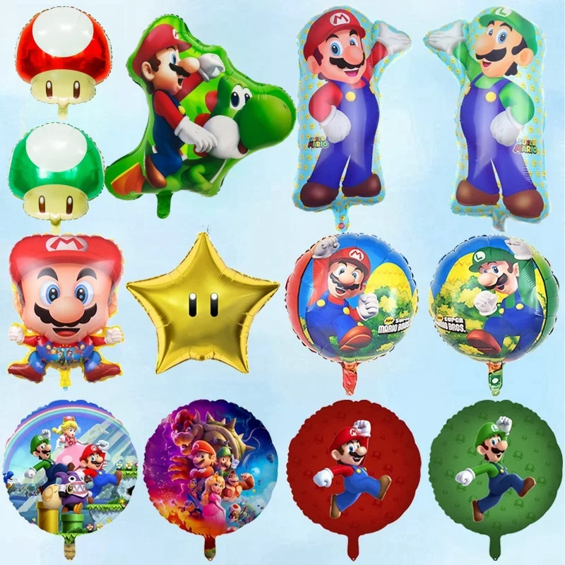 Super Mario Bros Foil Balloon Birthday Party Cartoon Aluminum Film Balloons  Kids Boys Happy Birthday Party Balloon Supplies