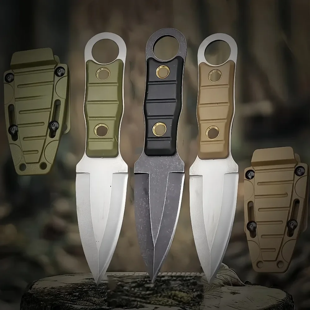 Outdoor Camping Survival Tactical Small Straight Knife with K Sheath, Hiking, High Hardness, EDC Portable Versatile Fruit Knife