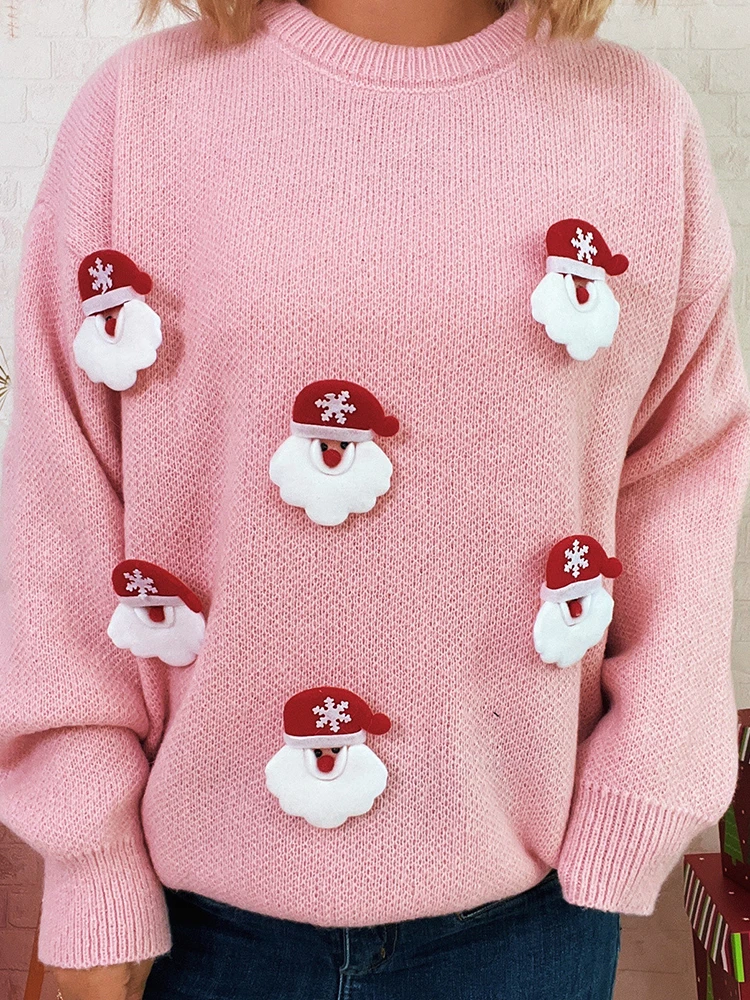 

Elegant Women's O-neck Printed Knitted Sweater New 2025 Winter Christmas Long Sleeved Sweater Fashion Loose Party Sweater Tops