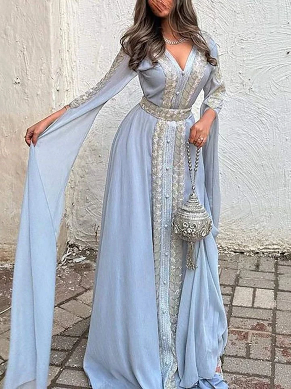 Moroccan V-neck Evening Dresses Classic Chiffon A-line Bridal Dress Caftan Customized Floor-length Plus Size Gown Robe De Mariée