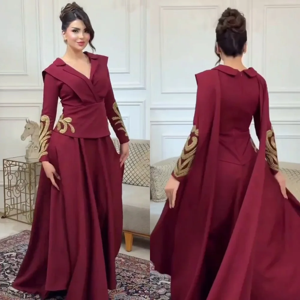 

Customized Fashion Jersey Sequined Pleat A-line V-neck Long Dresses Bespoke Occasion Sizes Available Formal