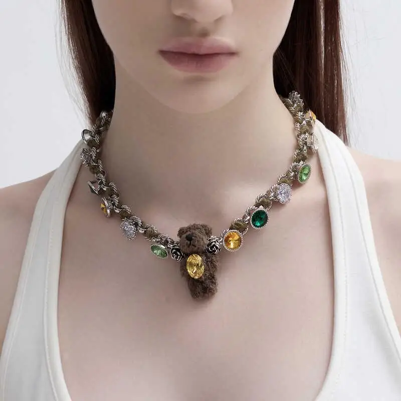 

Teddy Bear Necklace Zircon Plush Little Bear Pendants for Men Women Fashion Jewelry Party Gift