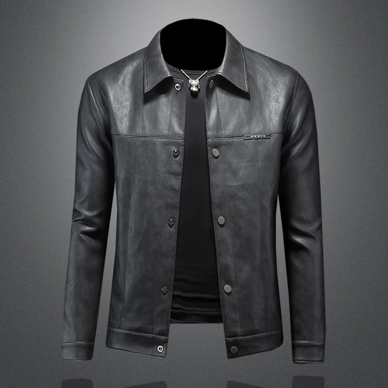 

Мужская ретро-куртка из искусственной кожи, модная универсальная куртка-косуха с отложным воротником, весенне-осенняя повседневная одежда с ветрозащитным покрытием