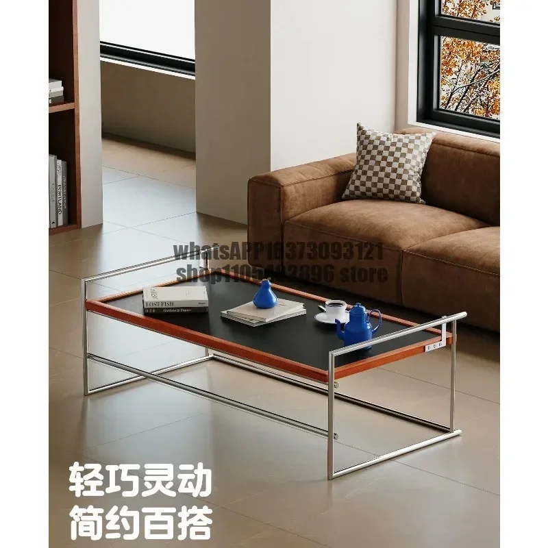 Coffee table Bauhaus living room household small apartment designer retro solid wood stainless steel tea table