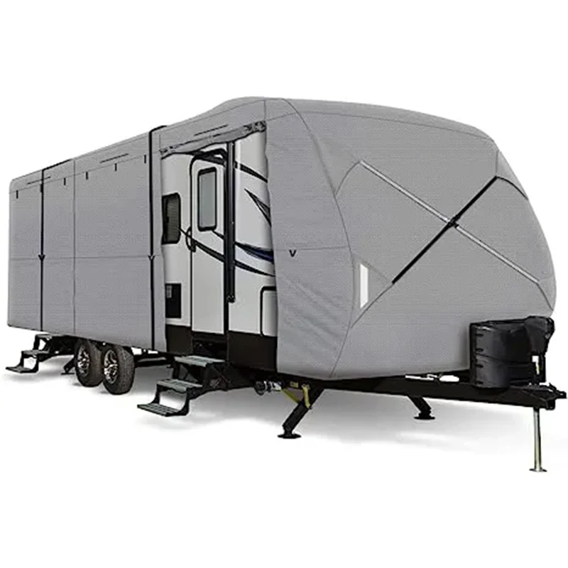 For RV Heavy Duty Waterproof Tailored Roof Cover Windproof Waterproof Rip-Stop Travel Trailer Caravan Motorhome RV Cover
