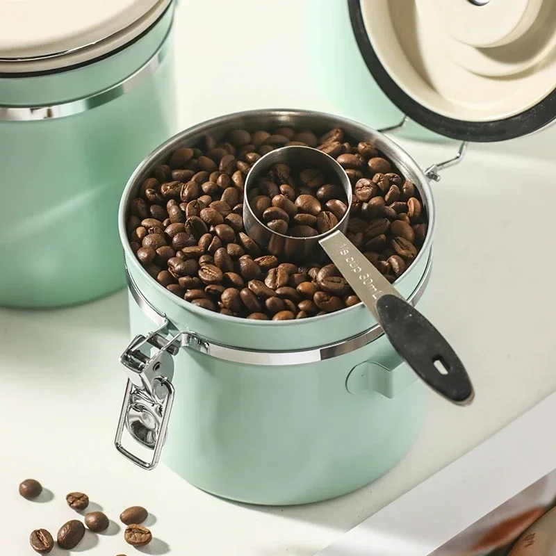 Kaffeebohnen-Vakuum-Vorratsglas aus Edelstahl 304, mit Löffel, großes Fassungsvermögen, luftdichter Behälter, Körner, Nüsse, hält die Aufbewahrung frisch – Detail 13