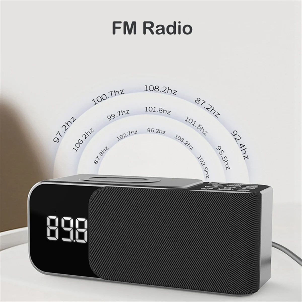 KK-B2-Digital Stereo FM Radio Alarm Clock Night Light Bluetooth Speaker 10W Wireless Charger-Black