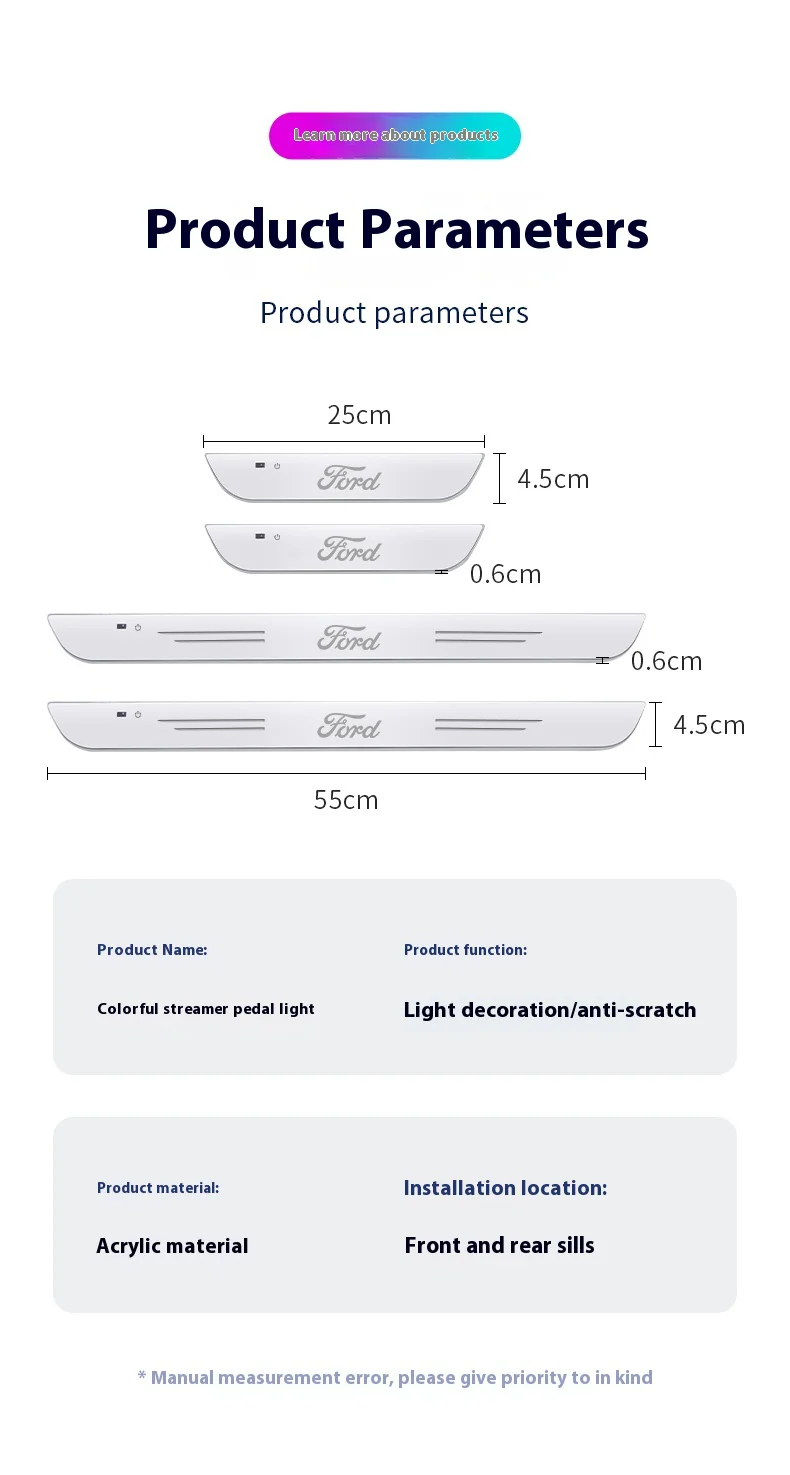 

Car LED Wireless Welcome Pedal Light Door Sill Light For Ford Mondeo Focus Raptor Puma Edge Explorer Ecosport Ranger Fiesta Kuga