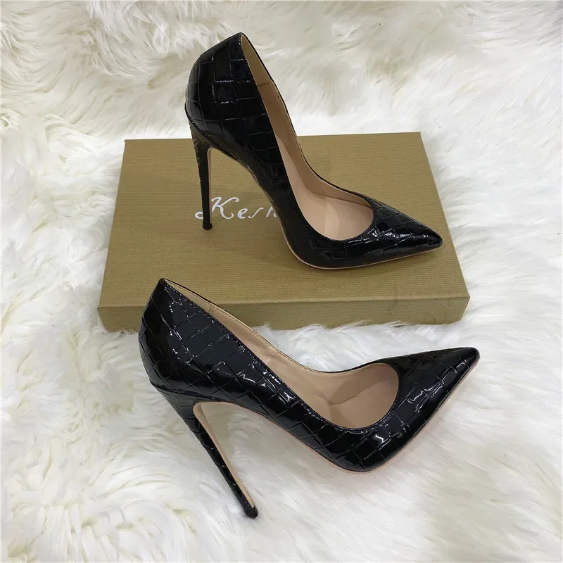 WEDDING Women Pumps PU Autumn New Black 12CM Pointed Thin Heel Shallow Mouth Single Shoe Soft Leather Professional Woman Shoe