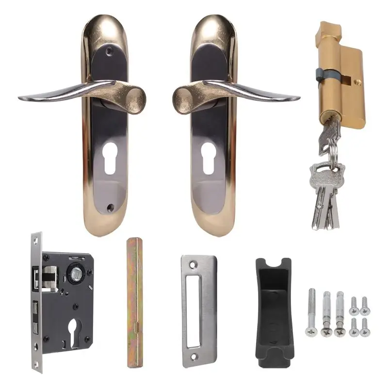

AEE6-Indoor Household Door Handle For Home With Security Lock Key Set Aluminum Alloy