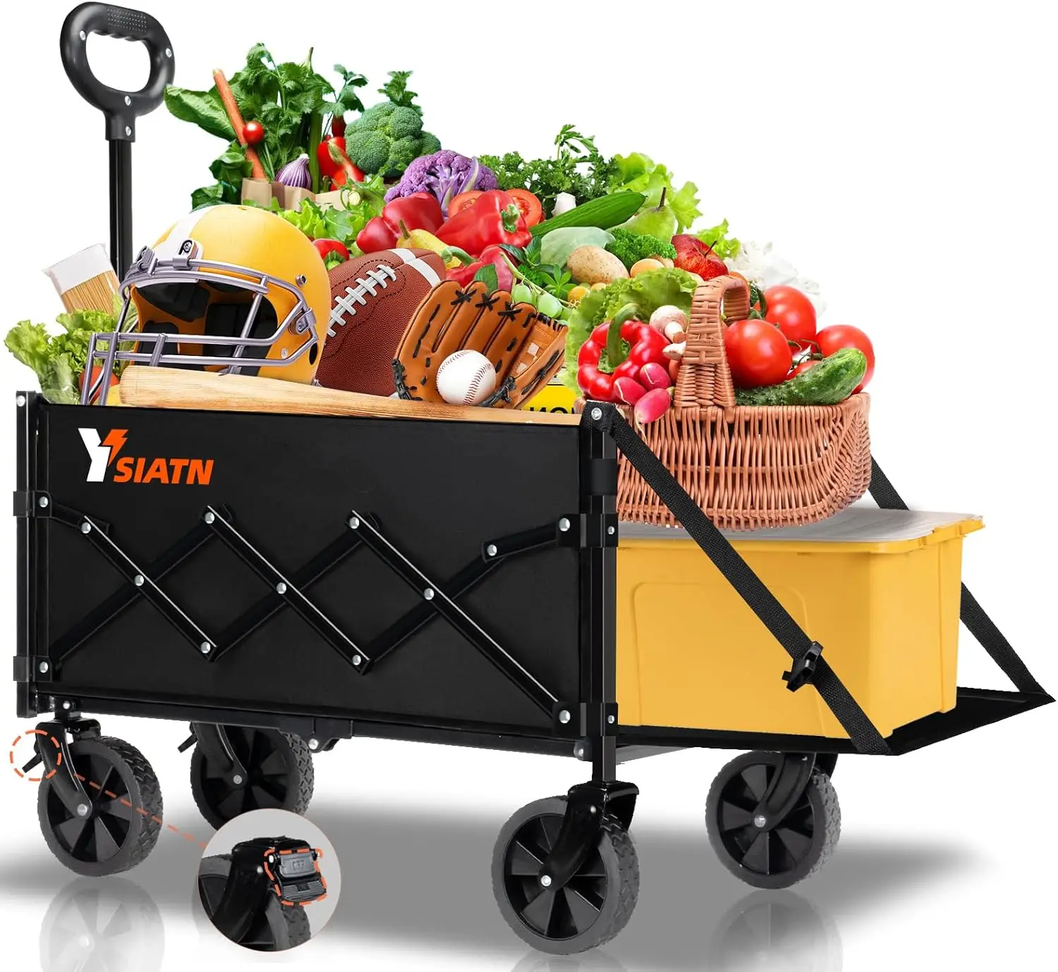 

Collapsible Folding Wagon Cart with Tailgate 300lbs Heavy Duty Foldable Utility Wagon and Brake Wheels 100L Lightweight Grocery
