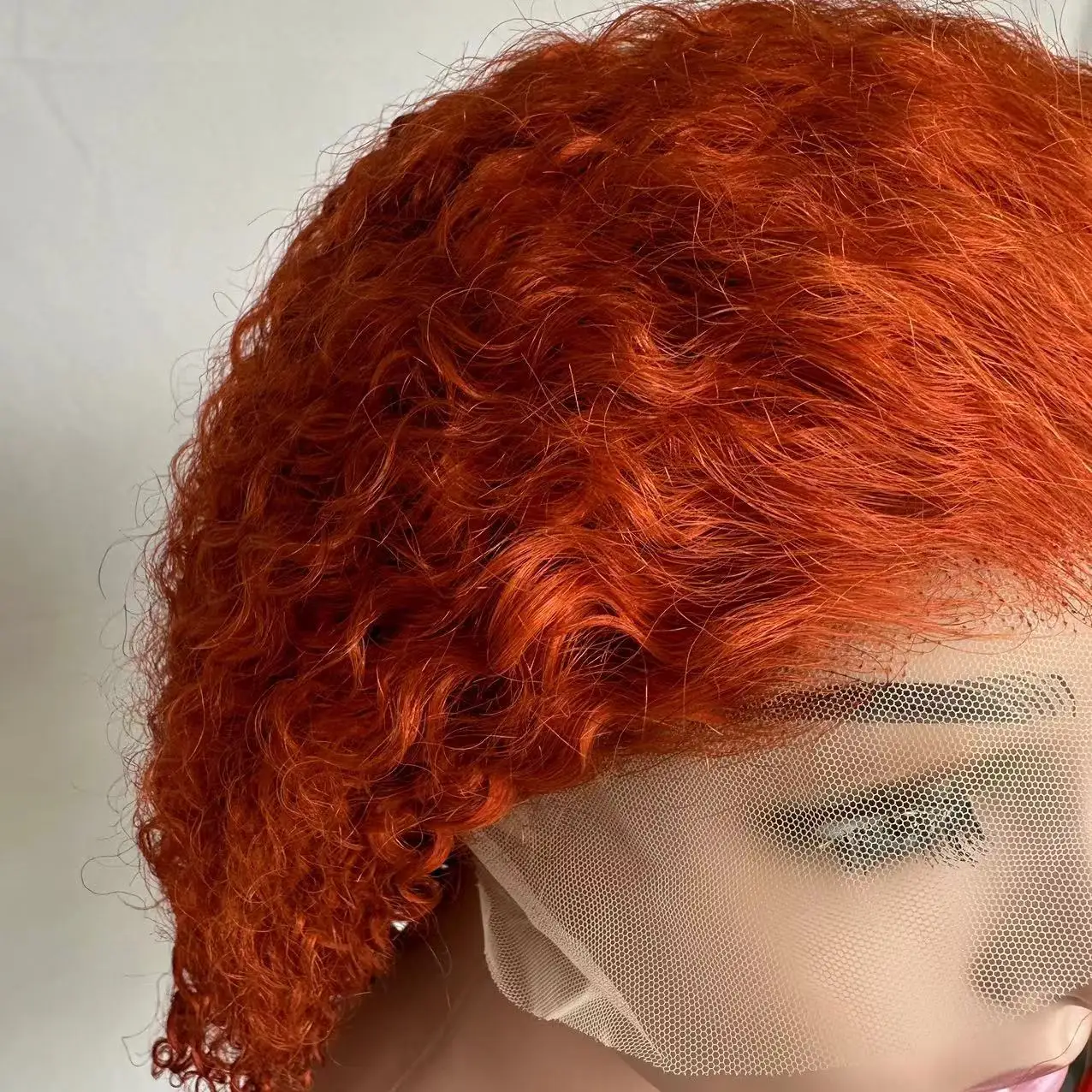 MDL Remy Human Hair 13x4 HD Lace Front Frontal Short Jerry Curly Curl Bob Wig for Women Pre Pulcked Ginger Orange 350# Glueless