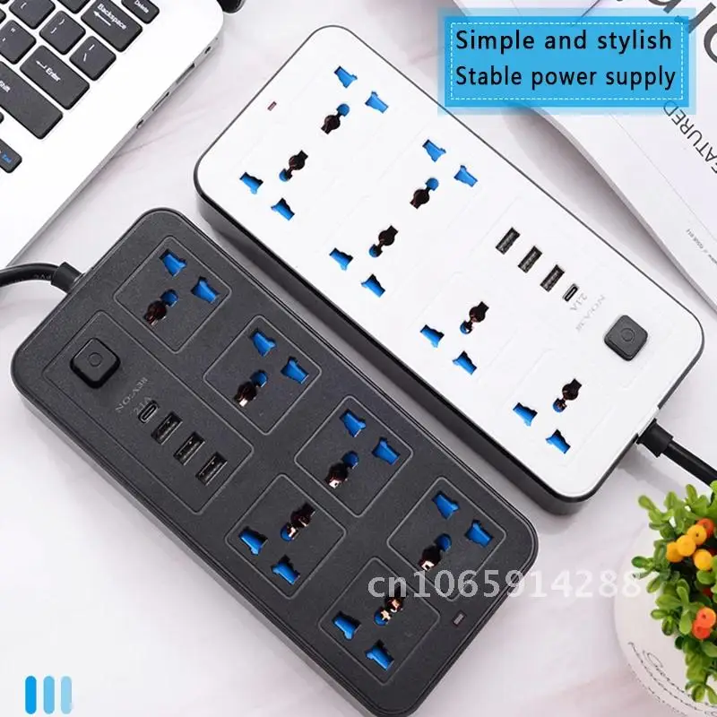 Power Multi Tap Type Plug EU US UK Outlet Power Strip Socket Cord 1.8m with USB C Electrical Charge Port Universal Extension AC