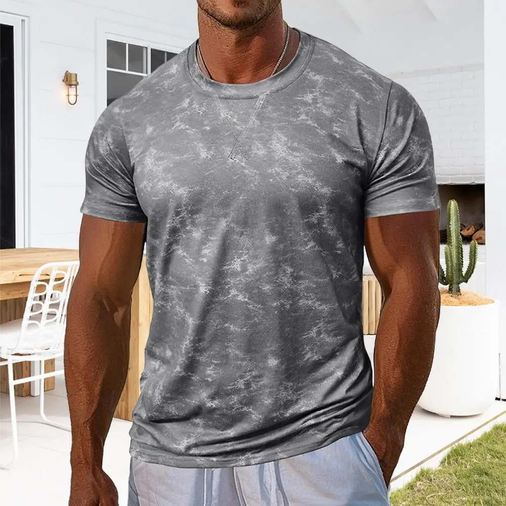 2026 Men's Gym Muscle Tee Short Sleeve Round Neck T-Shirt Casual Printed Tee Shirt for Exercise Vacation Streetwear