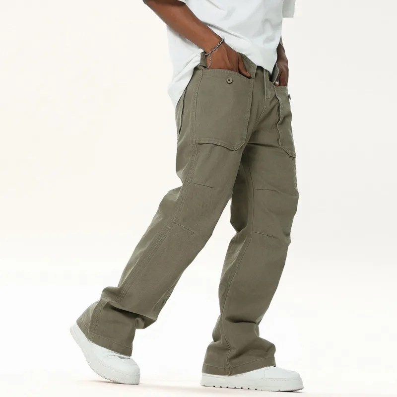 2025 الربيع والخريف الرجال التجاعيد شارع العليا الأمريكية الرجعية فضفاض الموضة العصرية العلامة التجارية عادية مستقيم العمل السراويل L4606 #3