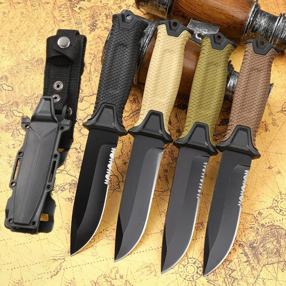 High-carbon Steel Blade Nylon Rubber Handle Outdoor Camping Hunting Survival Tactical Fixed Knife Hand Tool for Self Defense