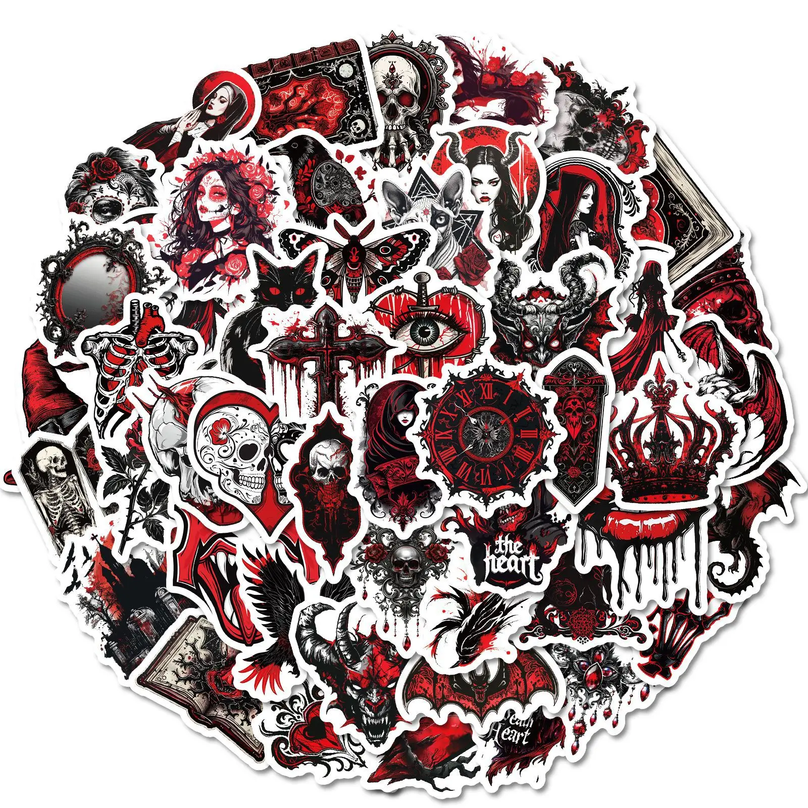 10/30/50PCS Gothic Stickers Red Black Skull Graffiti Sticker Scrapbook Luggage Laptop Phone Guitar Bike Skateboard Cartoon Decal