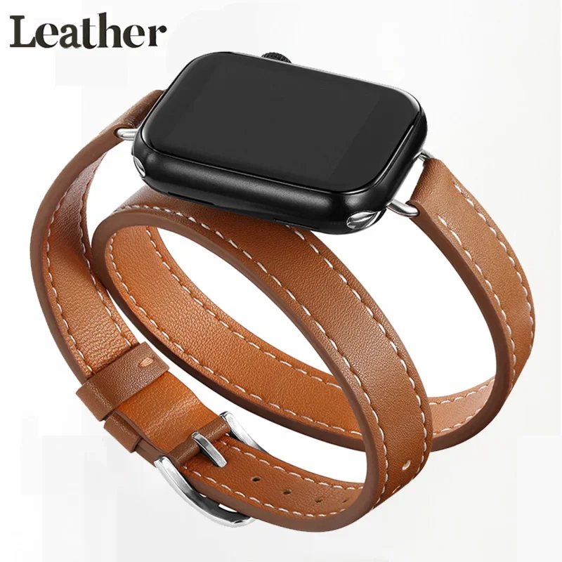 For Apple Watch Band Ultra 49mm 45mm 42mm 44mm 41mm 46mm 40mm Double Tour Leather Strap iWatch Series 10 9 8 7 6 Se 5 4 3 Correa
