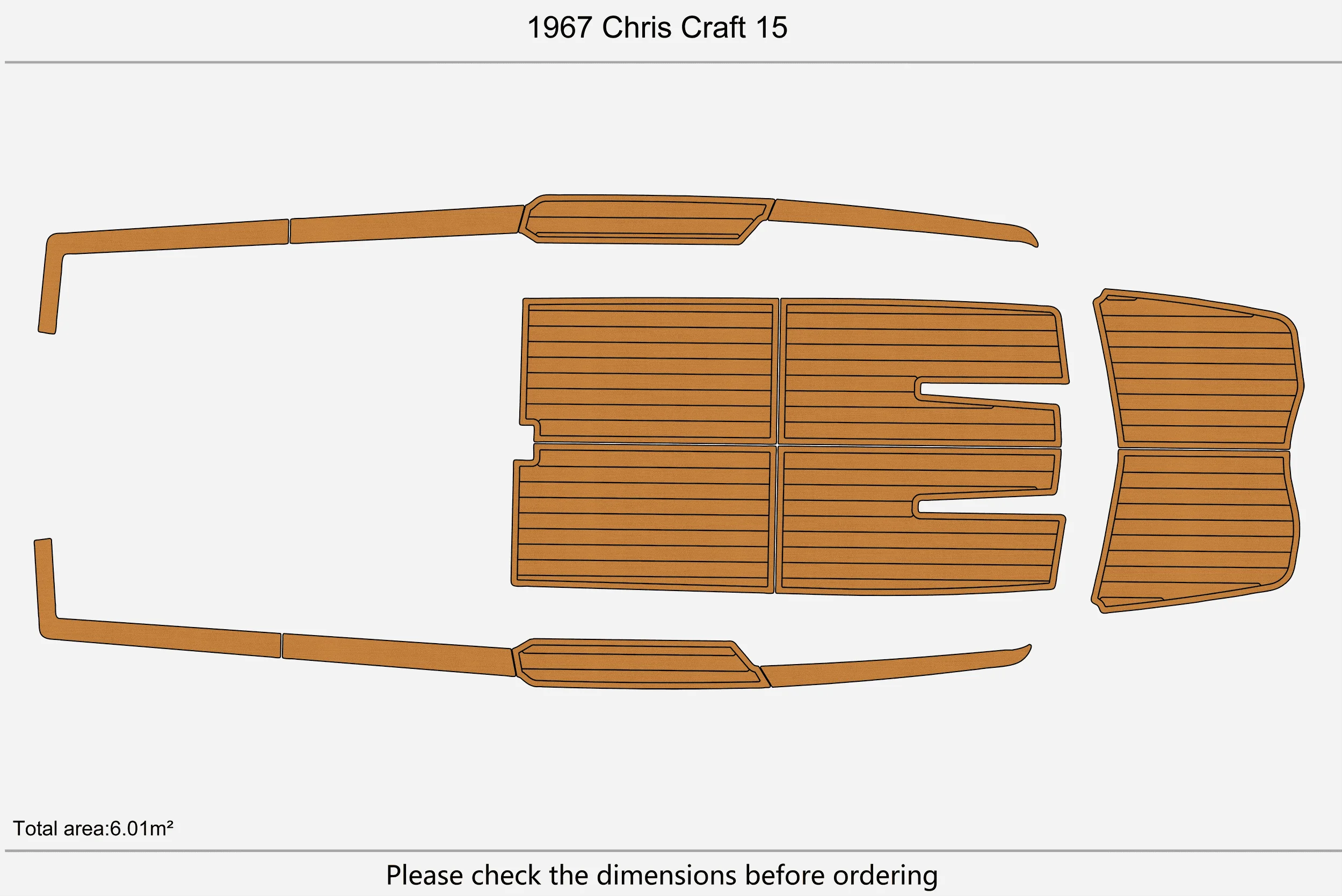 Non-Slip EVA Faux Teak Marine Mat Self-Adhesive 6mm Yacht Cockpit Pad for 1967 Chris Craft 15 Boat Decking Easy Install