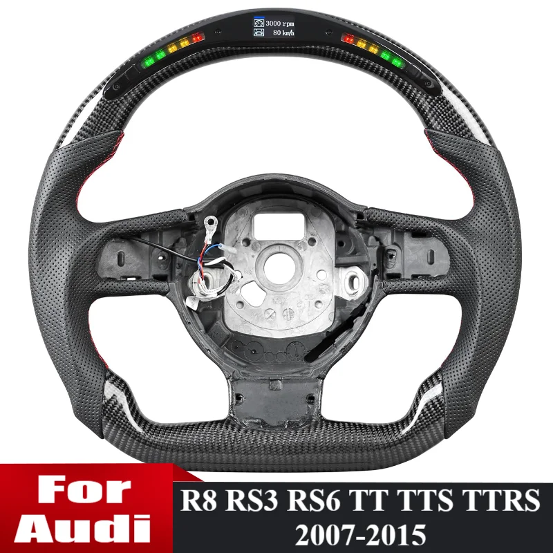 

LED Carbon Fiber Steering Wheel For Audi TT TTS TTRS 8J MK2 R8 MK1 2007-2015 Perforated Leather Car Steering Wheel D-shape