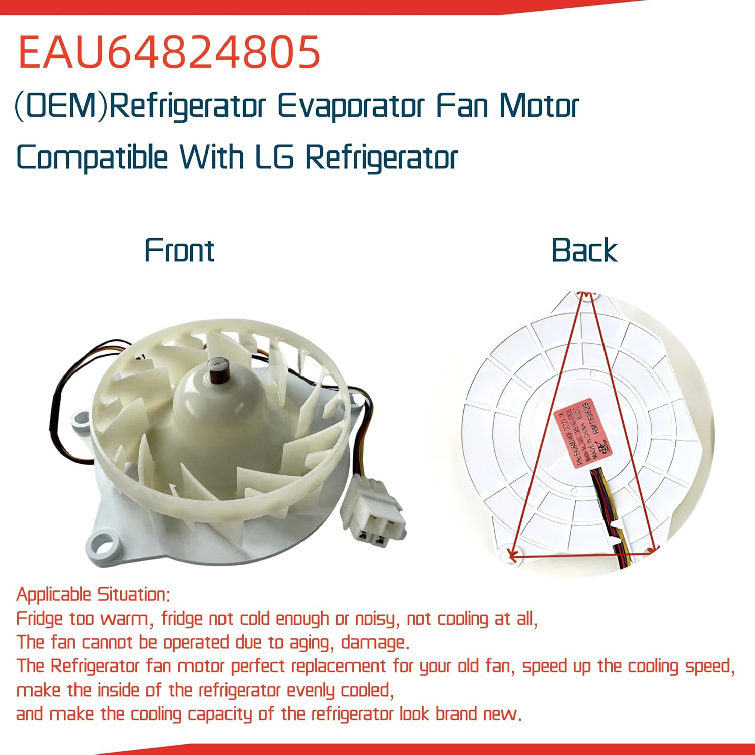 EAU64824805 Refrigerator Evaporator Fan Motor for L G Refrigerator DC12V 1A Refrigerator Motor Freezer Fan Z40E12MS1A0-57K